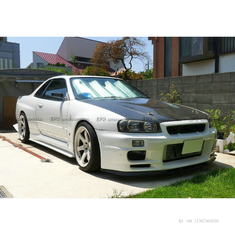 Model Kit R34 - 日産GTRスカイラインR34カーボンファイバー製小型ボディキット改造、HSMモデルサイドスカート、サイドスプリッター、サイドボディキットに適しています。