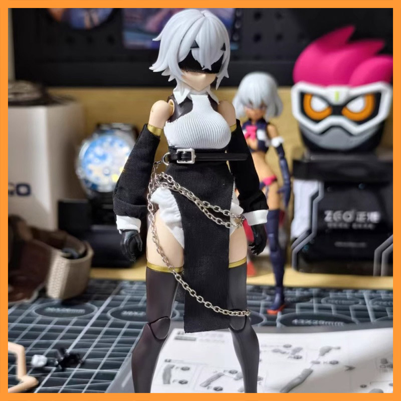 Model Kit Girls - 1/12 スケール色オフショルダートップ黒ハーフスカートウエストチェーン女性兵士スーツフィット 6 インチ BJD アクションフィギュアモードおもちゃ