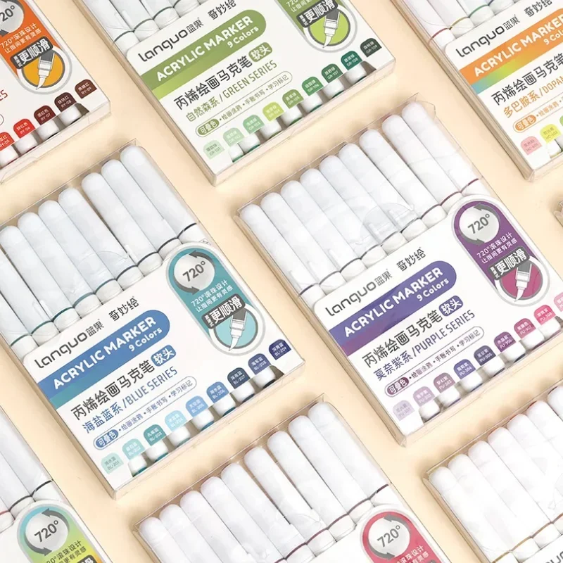 Model Kit Markers - LANGUO 171/9色 直接塗布 アクリル絵の具ペン ブラシマーカー 岩絵