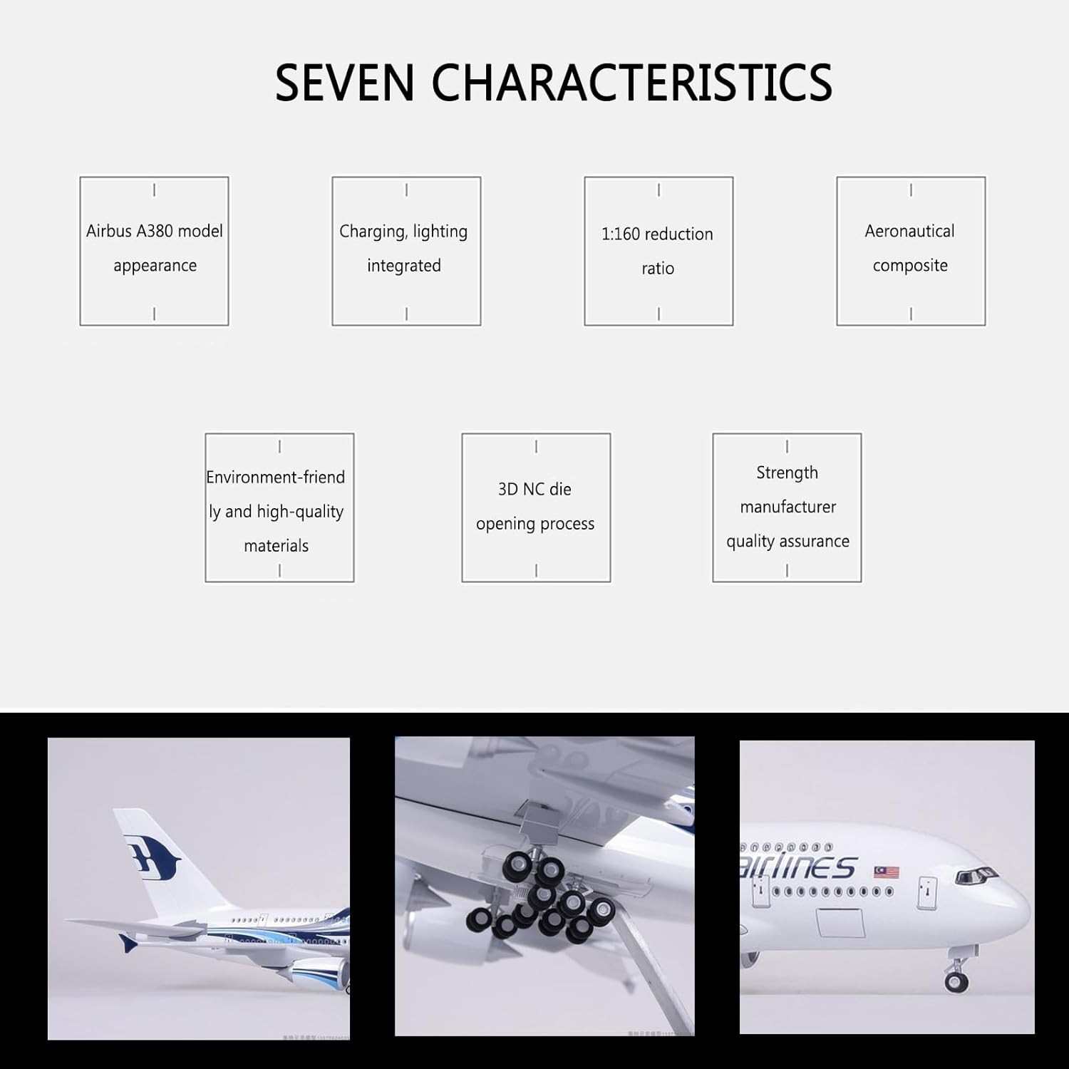 1:160 スケールマレーシア航空 A380 金属飛行機モデ - Resin Kit Cast のレビューと価格