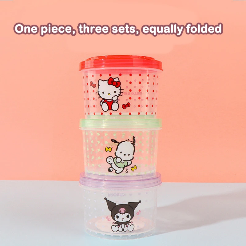キティ弁当箱セット 3個入り 可愛い重ねて使える蓋付き丸型ラ - Model Kitchen Set Pvc のレビューと価格